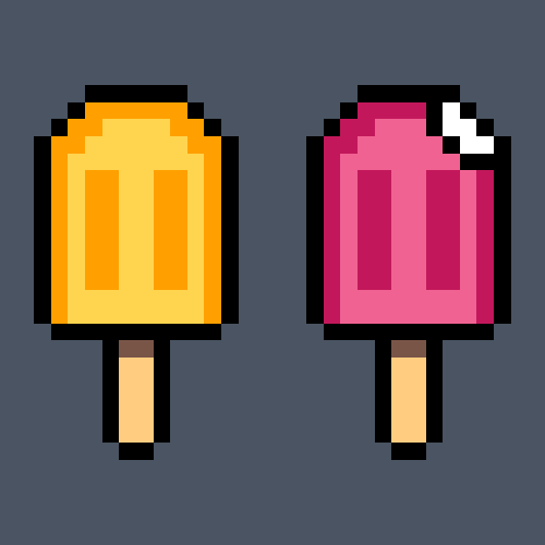 A pixel art drawing of pink and yellow popsicles